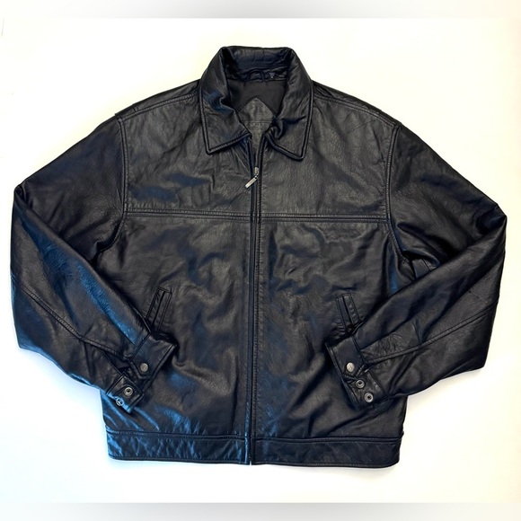 Roundtree & Yorke Men's Genuine Lamb Skin Lined Black Bomber Jacket Size- Medium - Picture 5 of 9